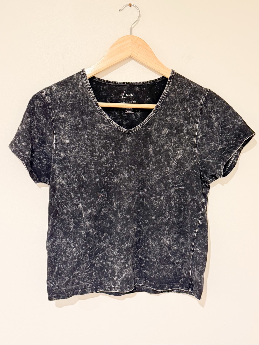 Washed Black Short Sleeve V-Neck Tee